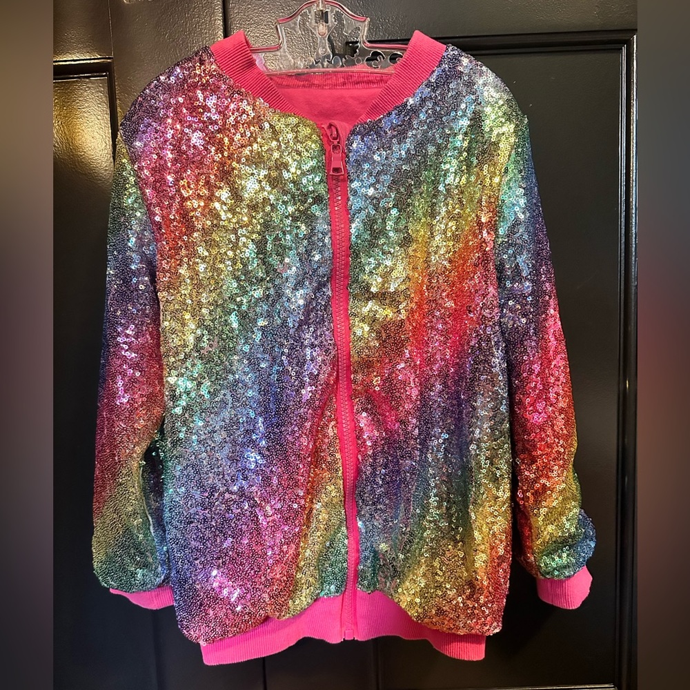 Rainbow Sequin Bomber Jacket